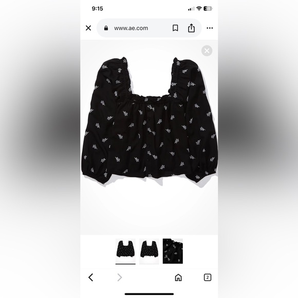 American Eagle Outfitters Black Ruffled 3/4 Sleeve Blouse – Size M - Picture 3 of 7
